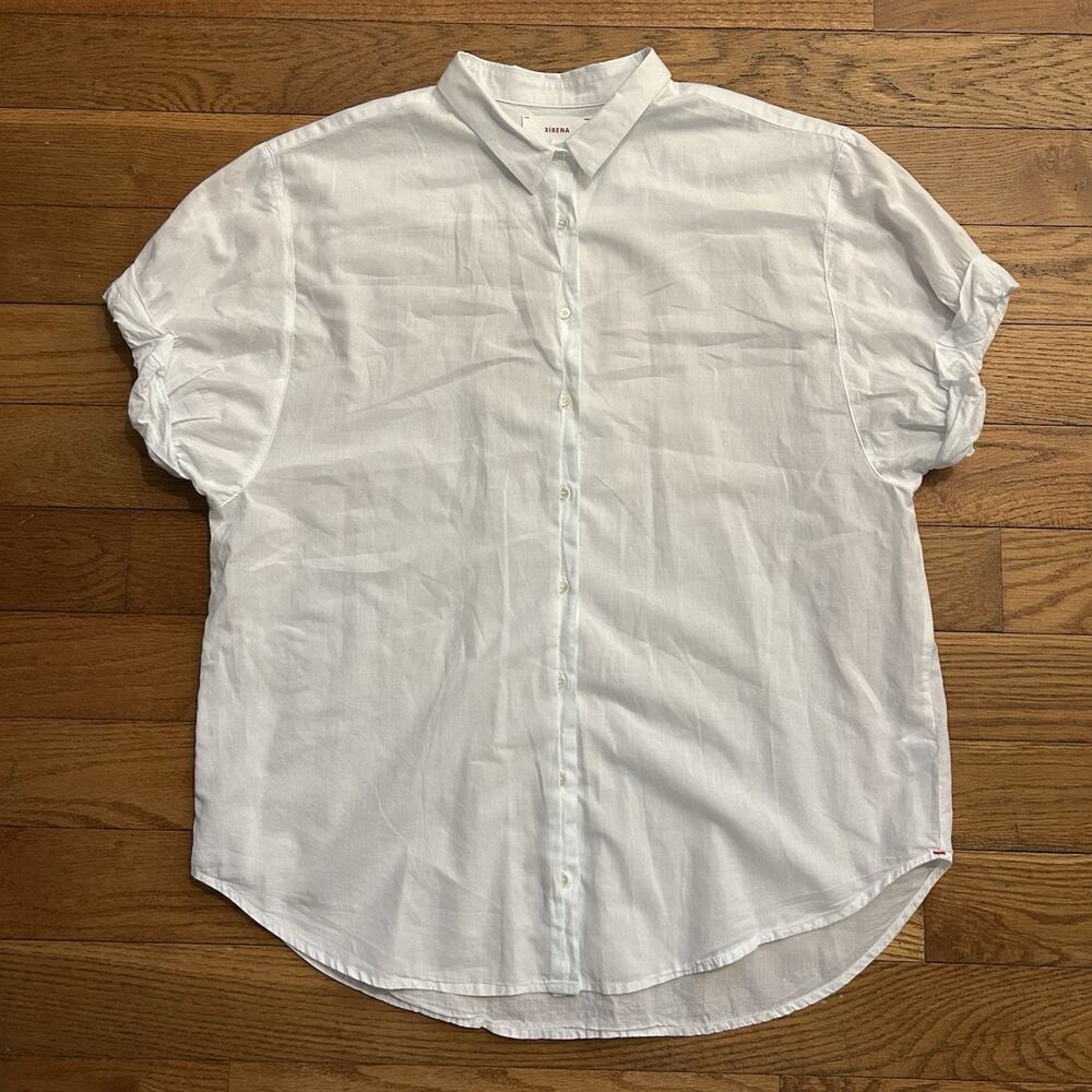 Xirena Channing Cuffed Short Sleeve Button Up Shirt White Medium